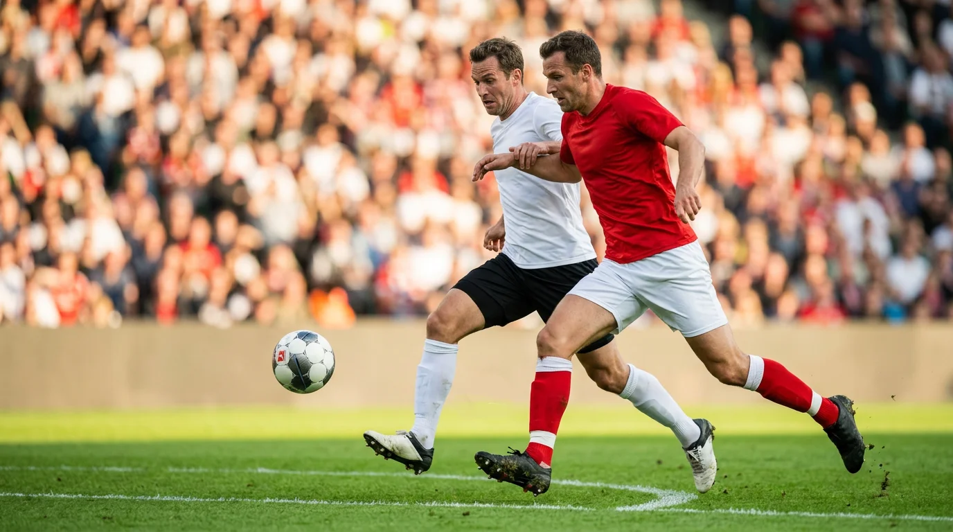 Bundesliga-Spieltag: Profispieler im Zweikampf um den Ball auf grünem Rasen